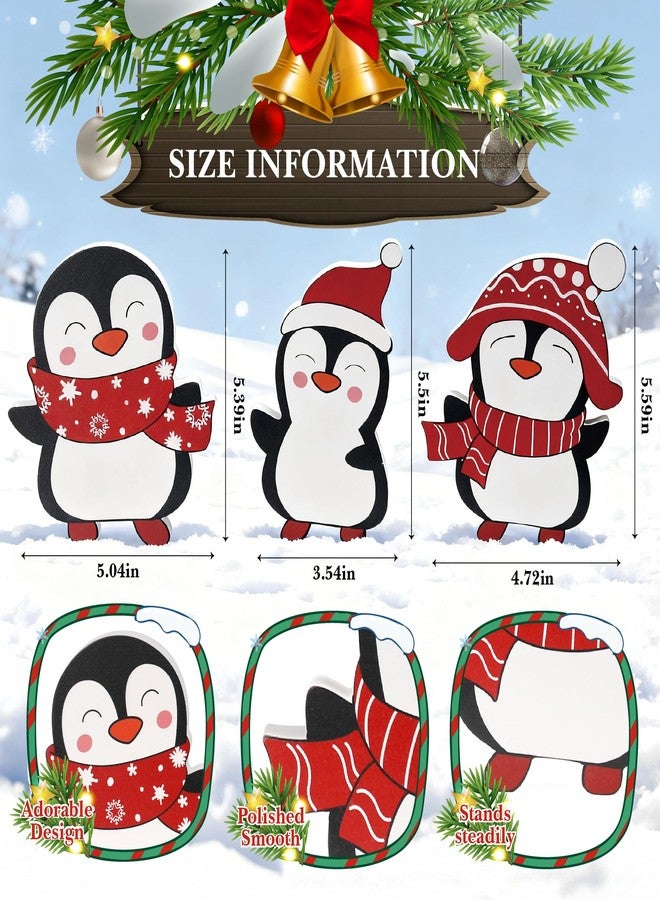NEWLIGHTURE Christmas Penguin Decor Set of 3 Wooden Penguins Winter Tiered Tray Decor Cute Penguin Blocks Xmas Table Decoration for Tiered Trays, Shelf, Door, Office Holiday Party - Image 2